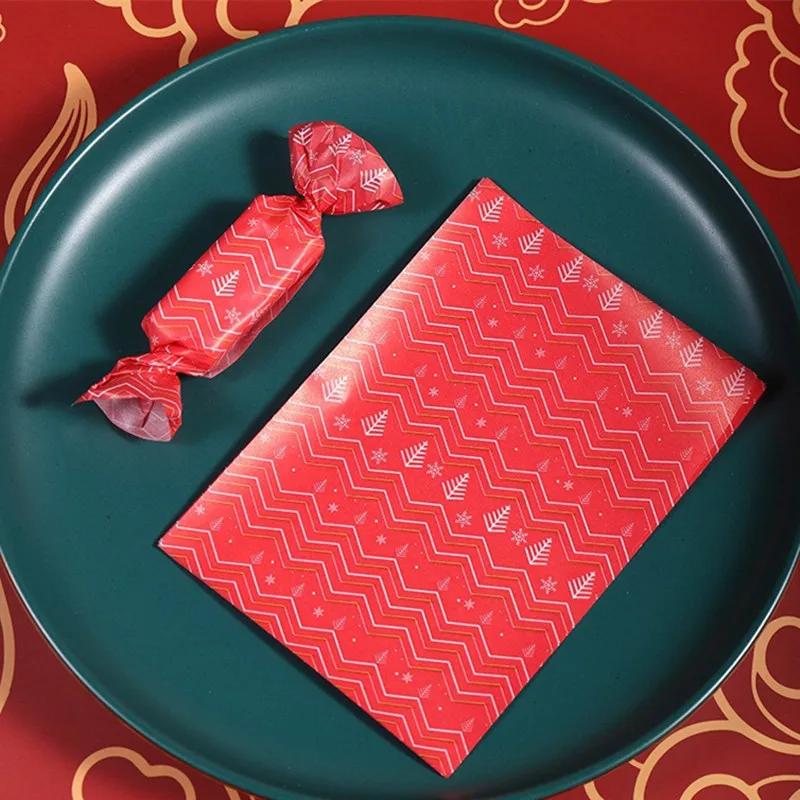 100Pcs/lot Christmas Printed Handmade Nougat Candy Packaging Oil Papers Milk Taffy Wrapper Xmas New Year Party Gift Decor