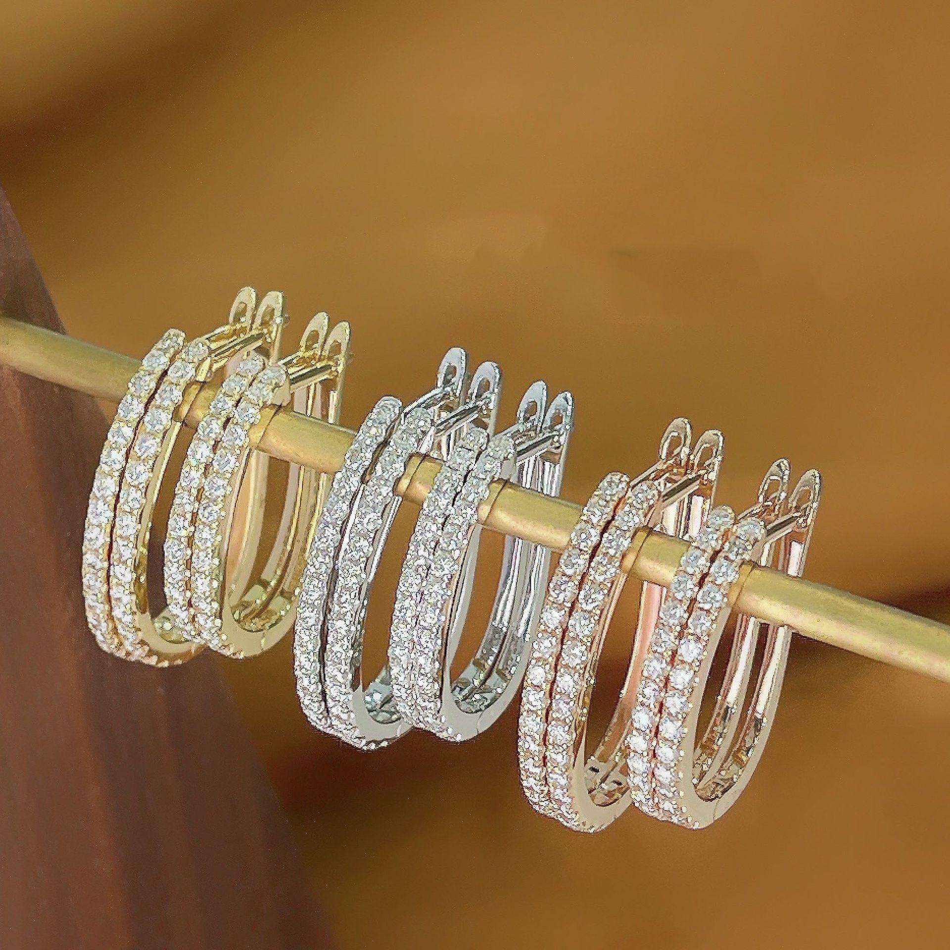 Gold-Plated Sterling Silver U-Shaped Zirconia Ear Cuffs Gold Pair (Inner Diameter 15mm)