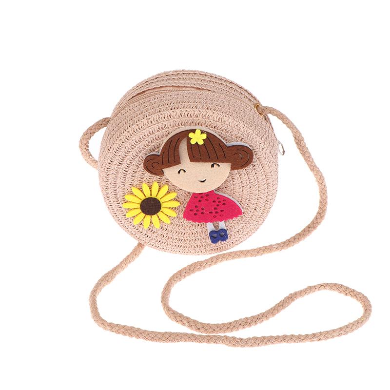 Children Flower Girl Straw Bag Crossbody Bag Handmade Woven Messenger Bag Straw Handbag Shoulder Bag Summer Kids Coin Purse