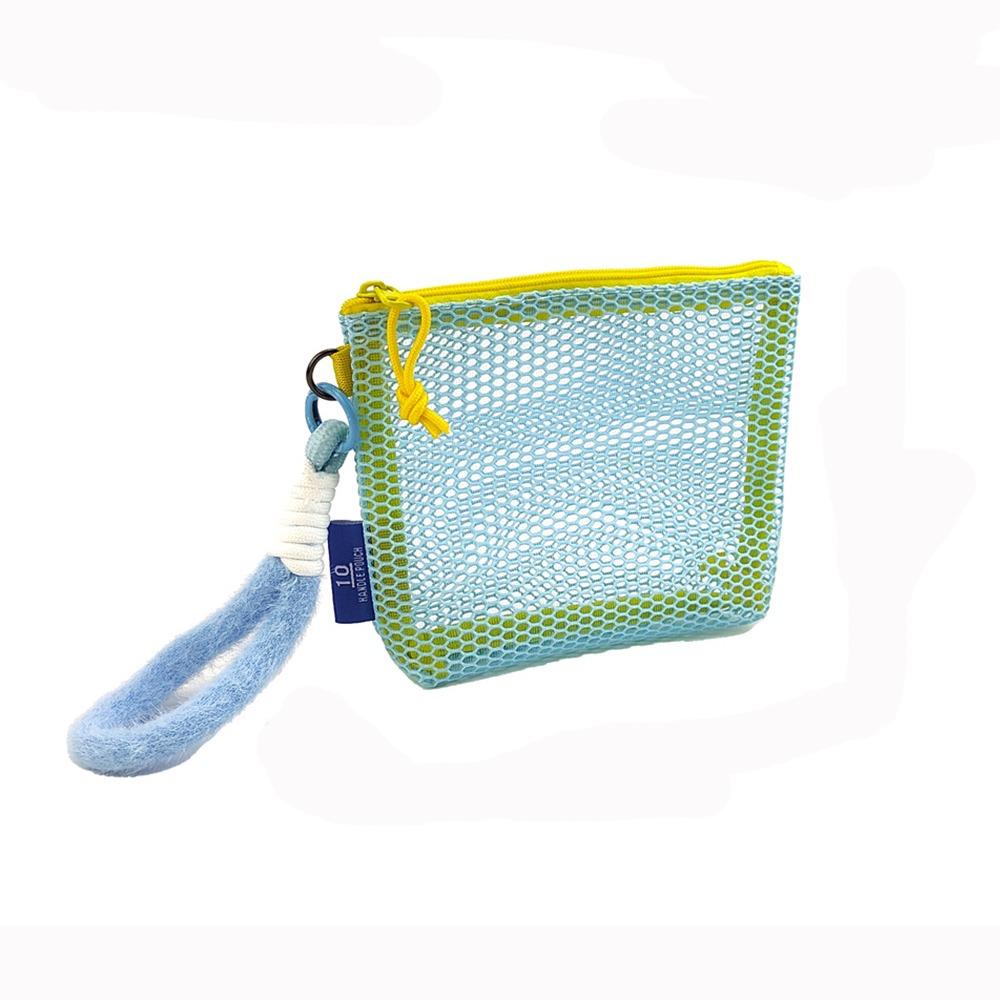 

Портативная сетчатая косметичка конфетного цвета прозрачная для хранения помады и ключей квадратная ультралегкая на молнии кошелек для монет синий