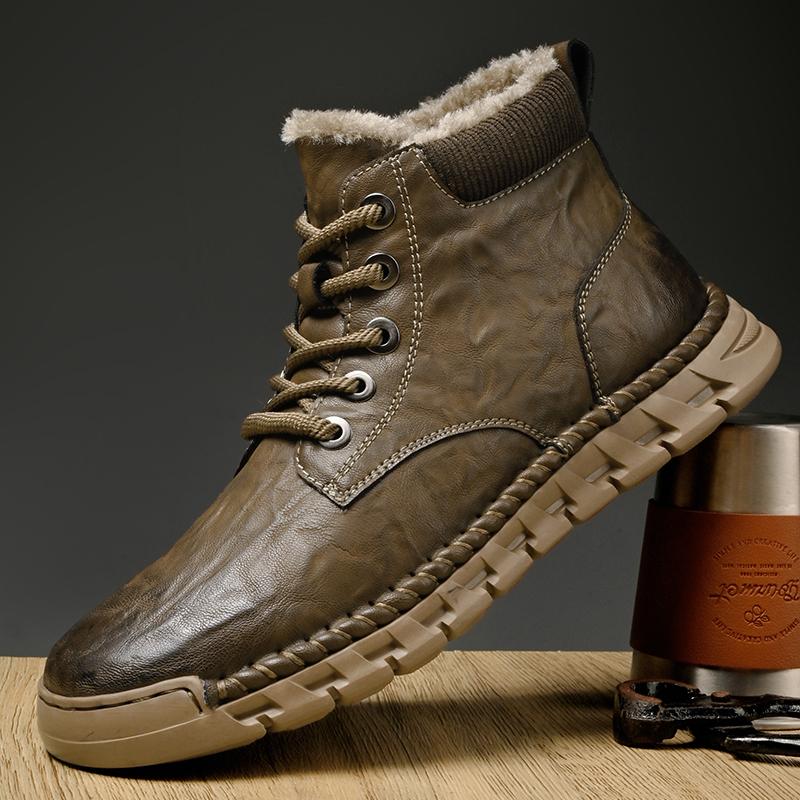 Fashion Winter Retro Style Boots High Quality Men Casual Leather Thick Bottom Comfy Business Dress Shoes Lace-up Male Ankle Boots