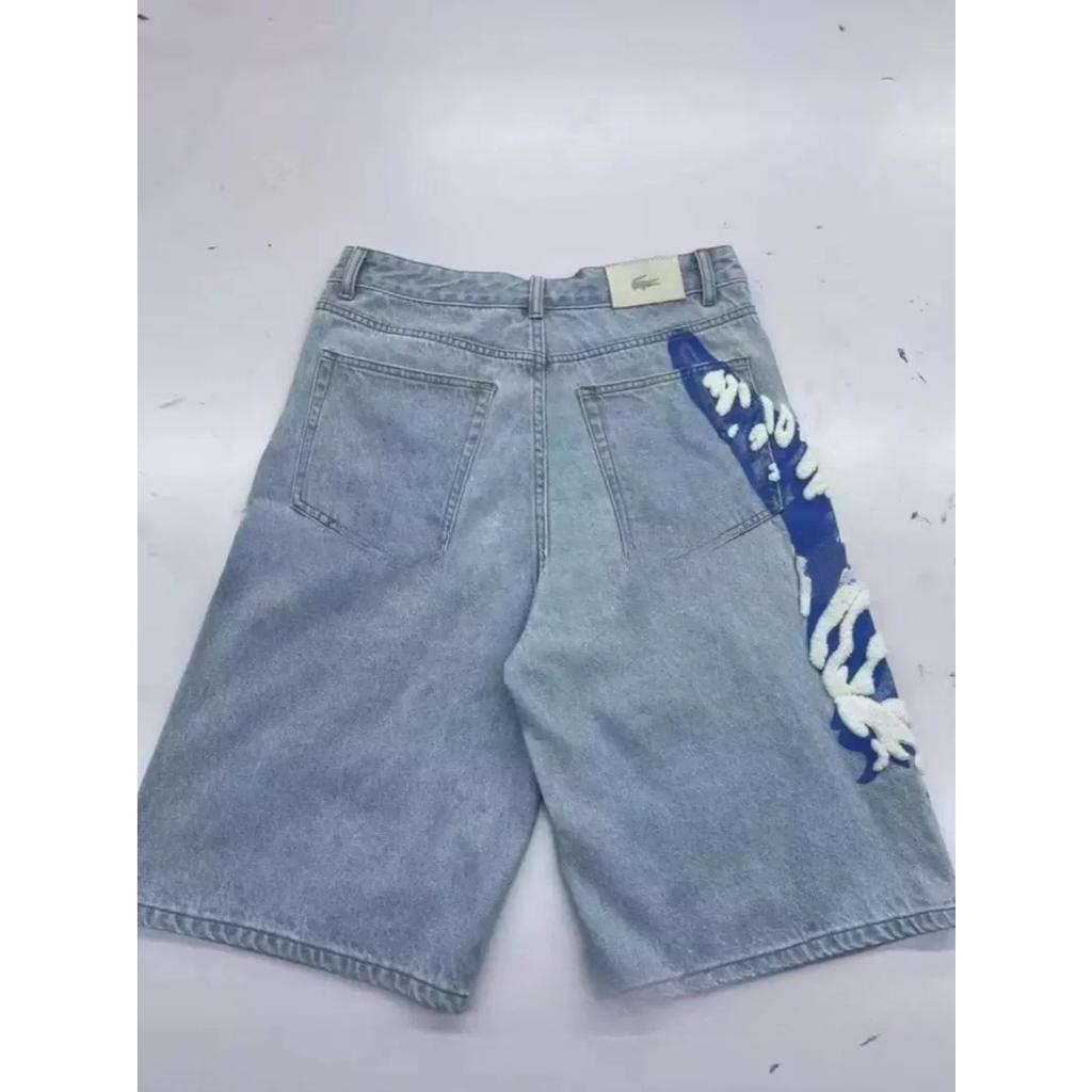 ZYLLO Denim Shorts High Waist Loose Knee Length Trousers American Streetwear Jeans