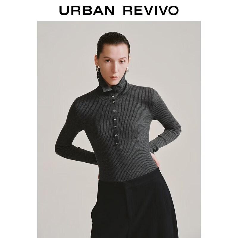 UR 2026 Spring Women s Ribbed Stand-Collar Knit Top XS