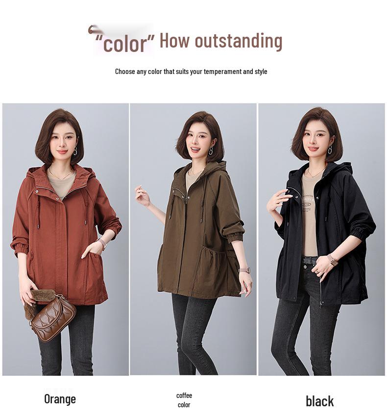 Γυναικεία Μεσάτη Καμπαρντίνα Άνοιξη & Φθινόπωρο 2024 - Μεγάλα Μεγέθη, Χαλαρή Γραμμή, Κομψό Βαμβάκι για Μαμάδες