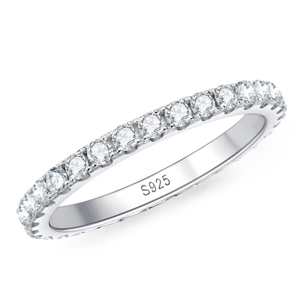 

2mm D Color Moissanite Ring Sterling Sliver Solid 18k White Gold Eternity Band Wedding Engagement Rings For Women 4&2mm moissanite