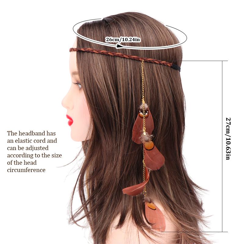 Vintage Peacock Feather Headgear Braided Rope Headband Hairband Women Boho Feather Headdress Indian Headwear Hair Accessories