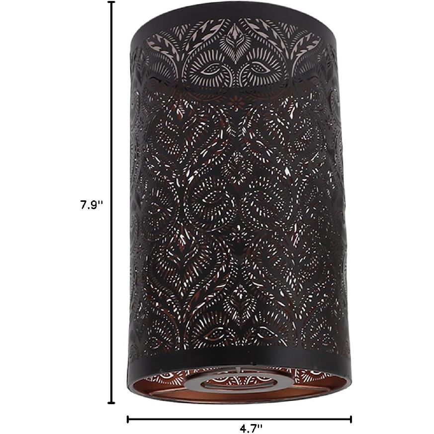 Metal Lamp Shade, E27 E26 Wrought Iron Lamp Shade Black Hollow Carved Modern Lampshade for Table Lamp Bedroom Bedside Decor, 7.9 X 4.7in