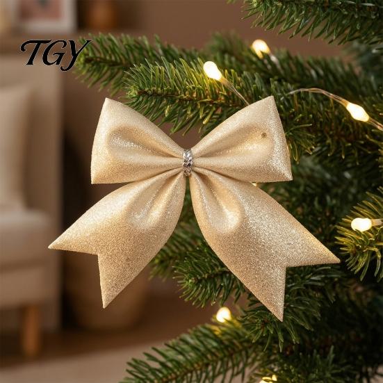 Lightweight Tree Branch Ornaments 4Pcs Glitter Christmas Bow, Sparkling Ribbon Hanging Ornament for Decorative Bows Door Lintels Front Wreath, Festive