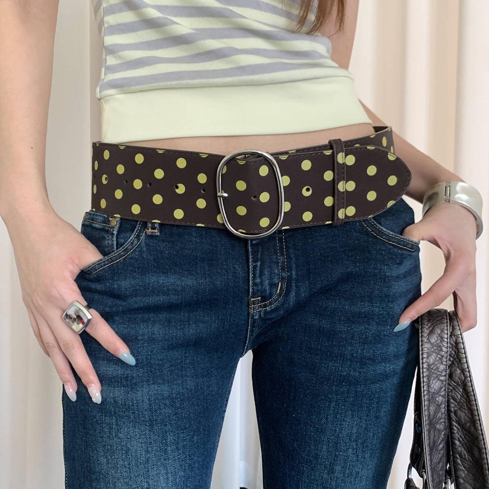 PU Leather Retro Wide Belt Large Oval Buckle Y2K Belt Waist Chain Cummerbund  Jeans Accessories кофейный