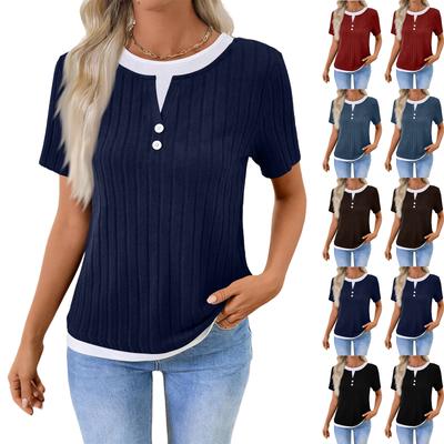 Damen Kurzarmshirt R-Ausschnitt Lässiges Oberteil