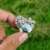 Birthday Gift For Her Natural Larimar Multi Stone Adjustable Ring 925 Silver