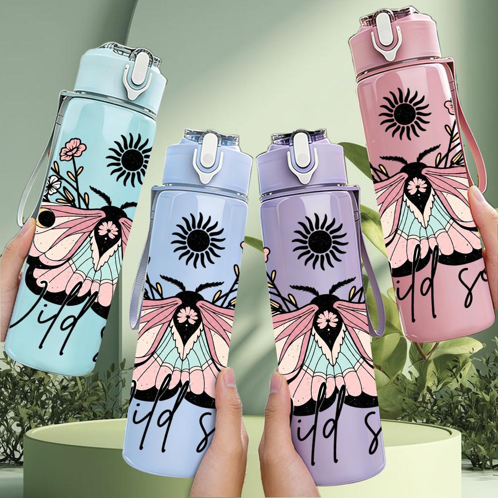 1PC Moth Wild Soul Sunflower 750ml Color Plastic Sports Water Bottle Leakproof Flip Straw Lid Suitable for Sports Office Home Use