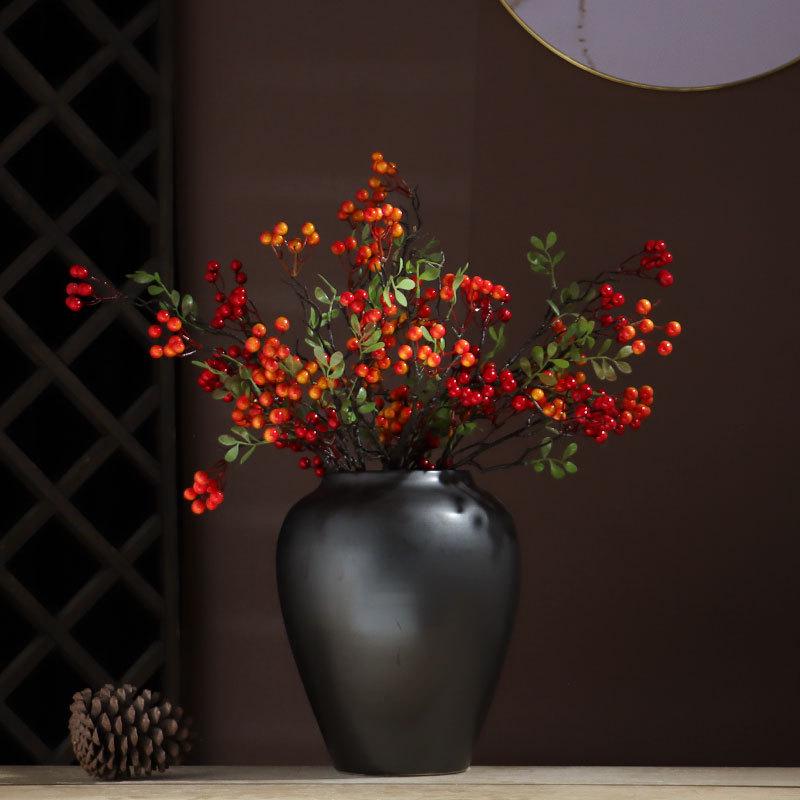 Black Ceramic Flower Vase - New Chinese Style Tabletop Home Decor Ornament