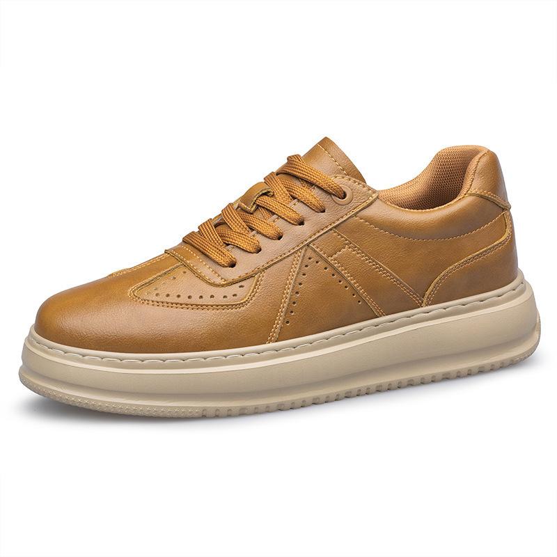 Men's 8CM Height-Increasing White Skate Shoes - Thick Sole, Lightweight, Versatile Lace-Up Casual Sneakers In Large Sizes