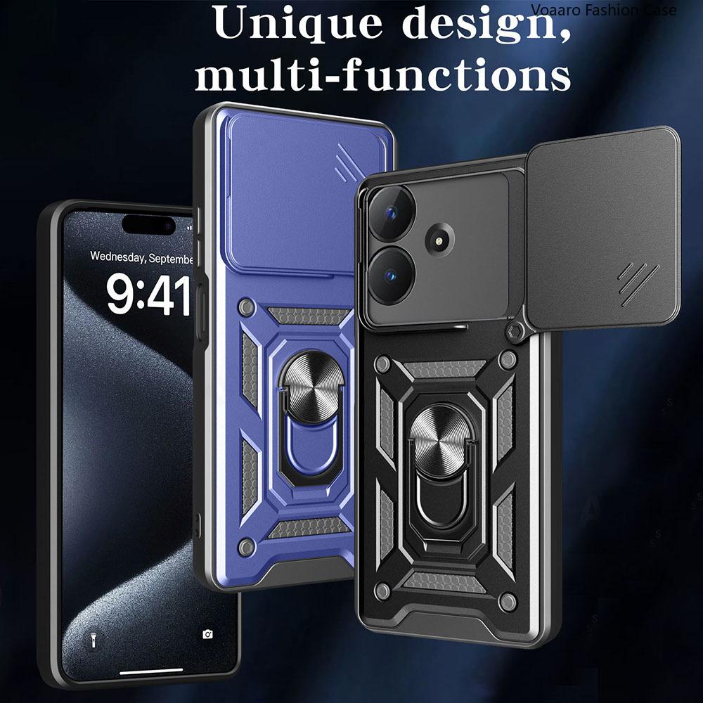 Slide Lens Armor Funda for Realme C61 4G India Case Magnetic Ring Stand Holder Cover for Realme Note 60 Narzo N61 4G Global Case