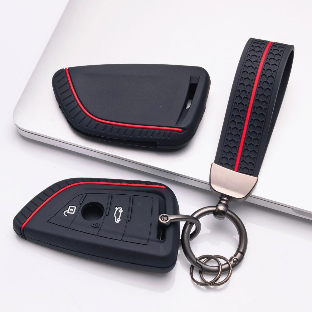 Silicone Key Fob Cover with Keychain for BMW 1 2 3 4 5 6 7 Series X1 X2 X3 X4 X5 X6 X7 M5 M6 GT3 GT5 Smart Remote Key Soft Protective Case Fits