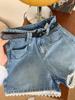 2025 Sommer Übergröße High-Waist Jeans-Shorts mit Spitzenbesatz für Damen