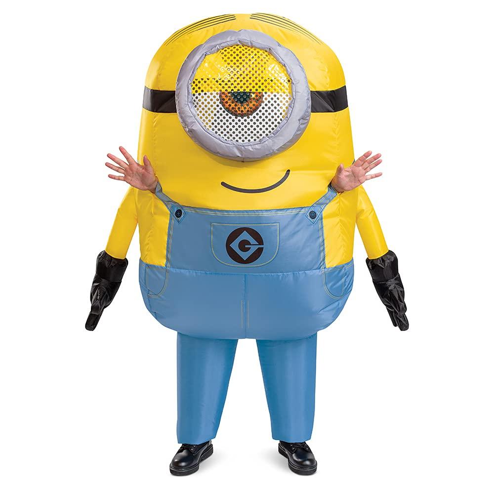 Disguise Minions Stuart Halloween Inflatable Costume with Battery Operated AA Batteries Adult Size Costume, Full-Body Fan, (4 Required), (Product