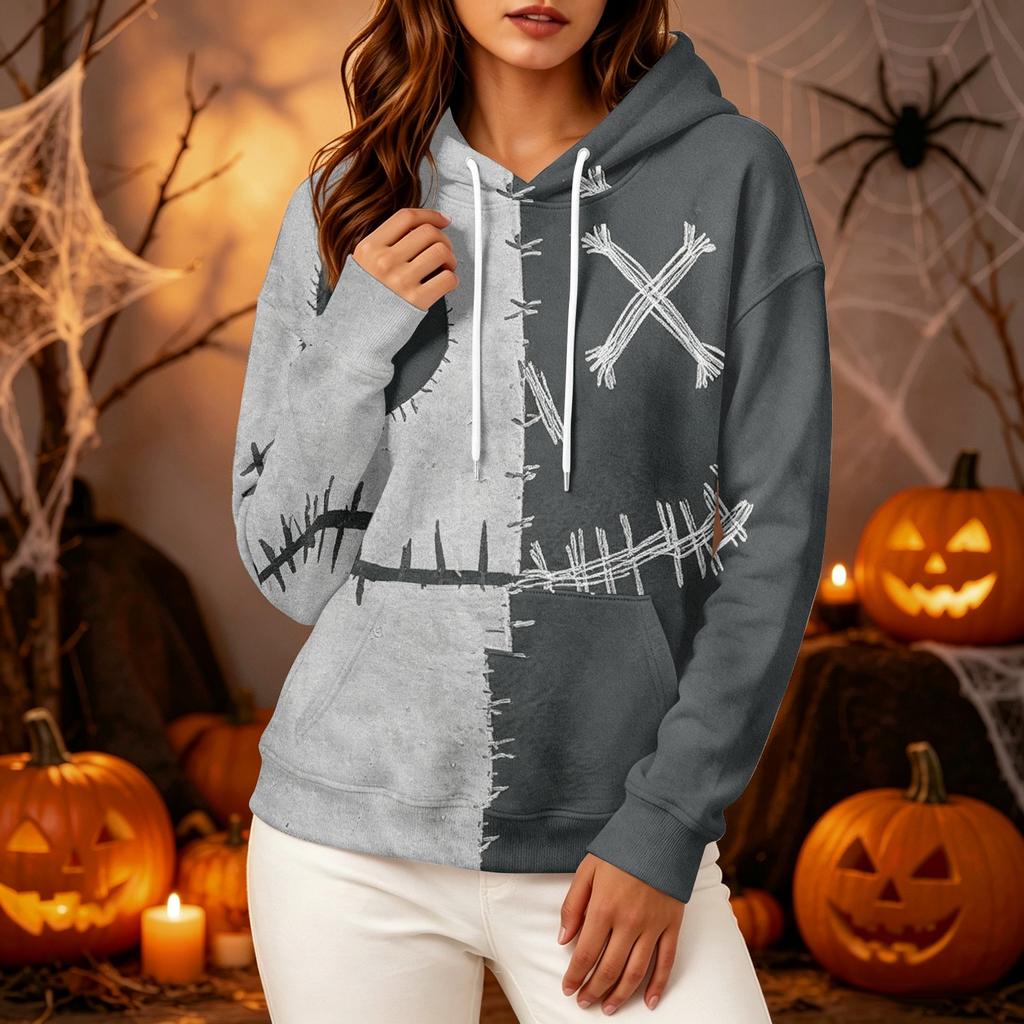 Women's Long Sleeve Halloween Printed Hoodie for Festive Party Wear