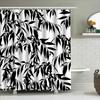 Black White Leaves Shower Curtain Bathroom Decor For Modern Bathrooms Waterproof Fabric With Hook Rings (White Bathtub)