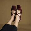 Krazing Pot Full Grain Leather Fashion Spring Autumn Med Heels Women Square Toe Buckle Straps Shoes Leopard Shallow Pumps