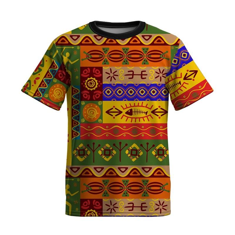 Full Print Ethnic Totem Tshirt For Men Short Sleeve Summer O-neck Casual Tshirts Clothes Fashion Daily New In Tees Top