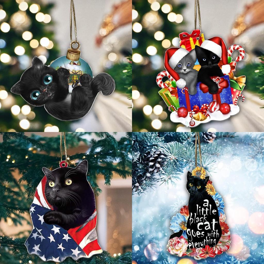 Charming Cartoon Christmas Cat Flat Car Ornament Festive Acrylic Home Decoration