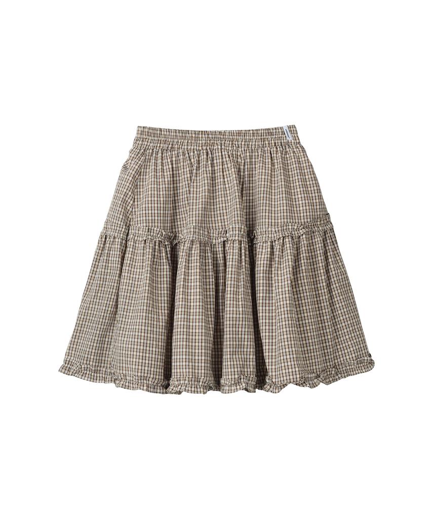 Mellotoli Check Tiered Mini Skirt (Brown)