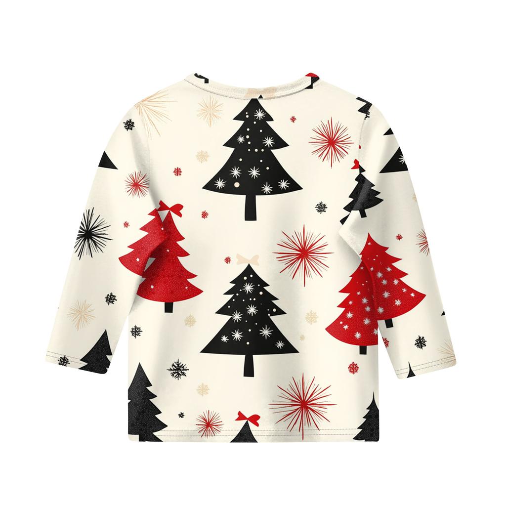 Christmas Day Print Tops For Youth Girls 5-16 Years Round Neck 3/4 Sleeves T-Shirts Trendy Tops Outfit Tees