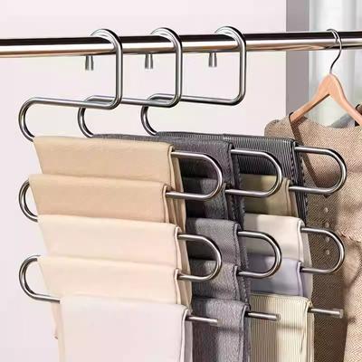 5 Tier S Shape Stainless Steel Closet Organizer Space Saving - Non-Slip Non-Marking Metal Hanger for Jeans Pants Skirts