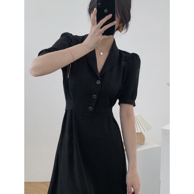 

Омолаживающий костюм с юбкой А-силуэта большого размера с французским воротником Black L([Recommended 50.00 kg-60.00 kg]])