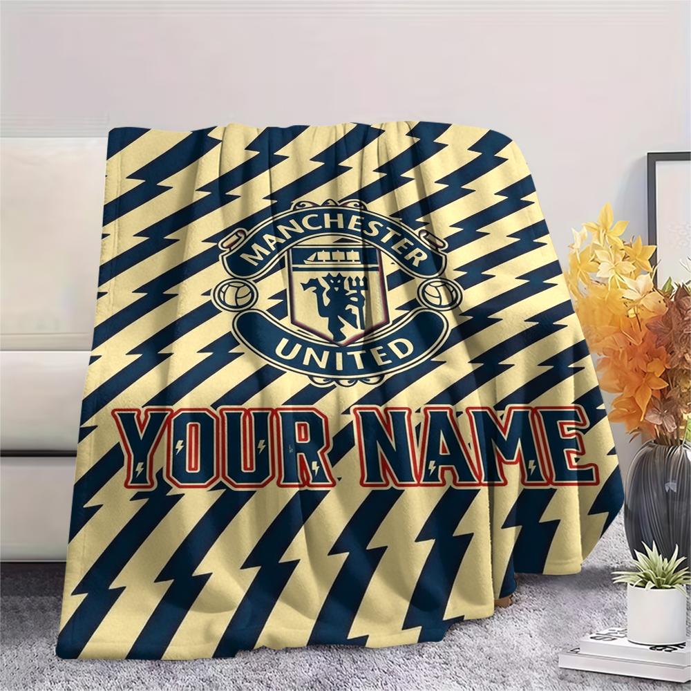 1PC Custom Name Manchester United FC Patterned Flannel Blanket Suitable For All Seasons for Home Decor Warmth and Comfort Gifts Holiday Present