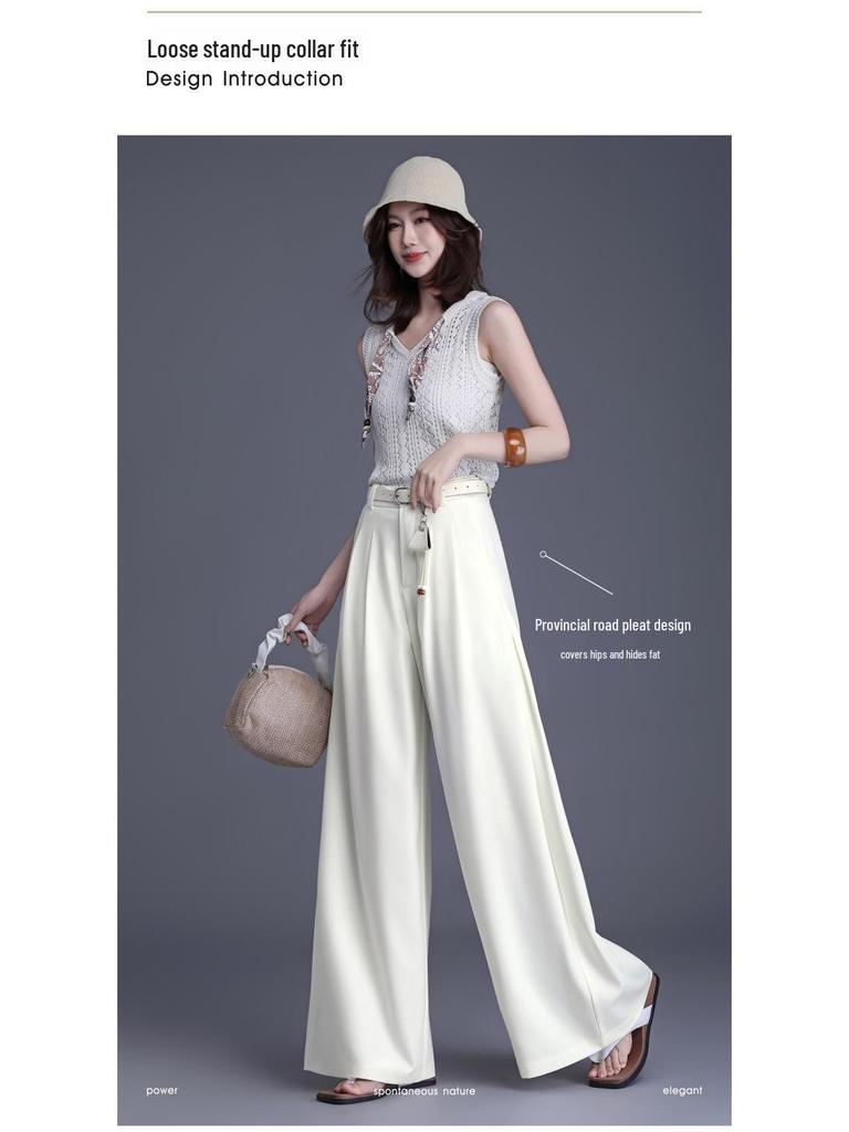 Brand Women's High-Waisted Wide-Leg Trousers - 2026 Spring/Summer Collection: No-Iron, Fashionable, Loose-Fit Casual Pants