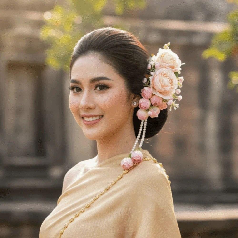 Pearl Thailand Flower Hairpin Sweet Thai Hair Accessories Vintage Flower Hair Comb  Headwear