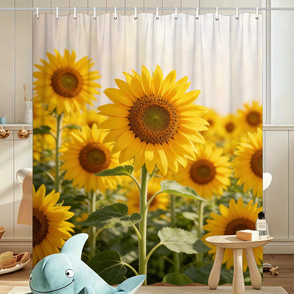Vibrant Sunflower Field Waterproof Shower Curtain for Bright Bathroom Decor