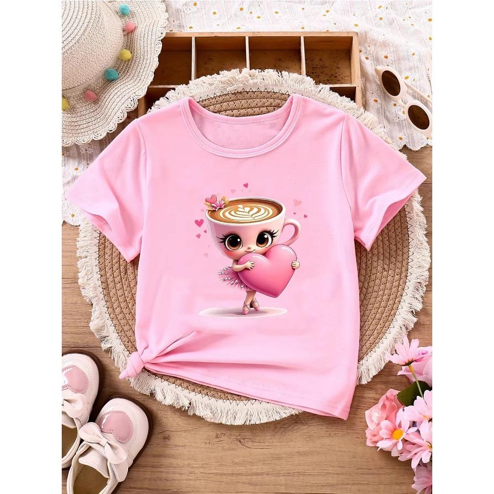 BALLERINA CAPPUCCINA Children's Casual Short-sleeved T-shirt with Gold Letters Cartoon Ballerina Cappuccino Print Top