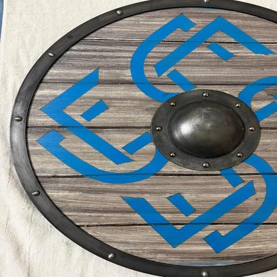 Viking Wooden Shield Wall Decor Norse Rune Round Shield Medieval Scandinavian Home Décor Rustic Warrior Shield 60.96 cm