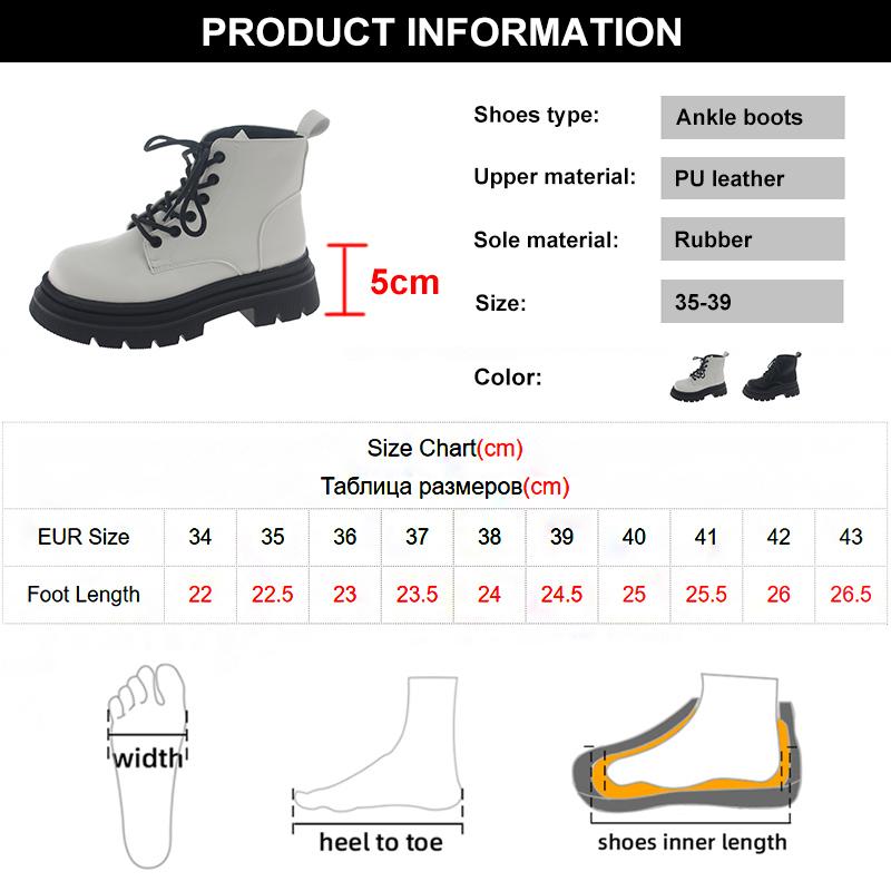 Fashion 2025 New Women's Platform Ankle Boots White Pu Leather Thick Sole Combat Booties Woman Spring Autumn Non Slip Motorcycle Boots