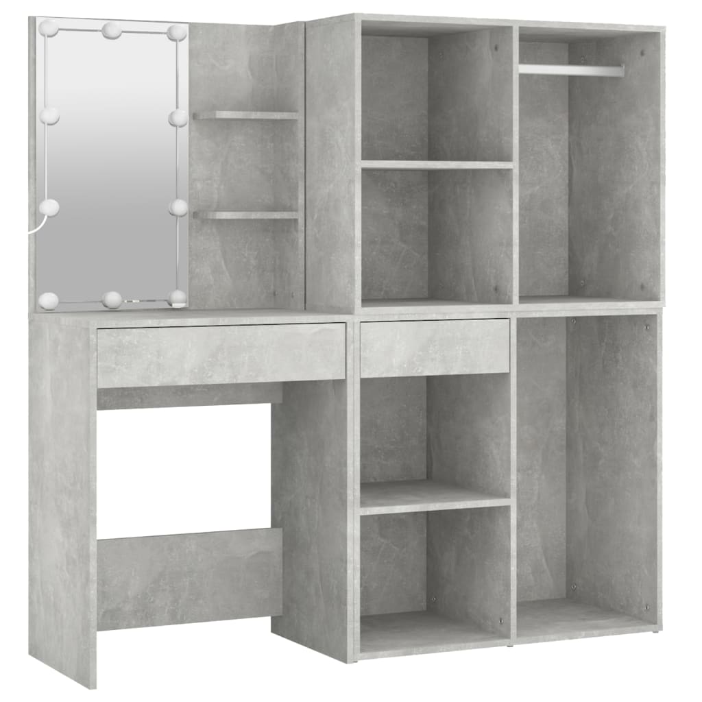 LED Vanity Table with 2 Cabinets Concrete Grey Engineered Wood