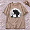 Moon Silhouette Bigfoot Cat Graphic Tee Casual Short Sleeve O Neck Top Funny Boop Letter Print Street Style Unisex T Shirt Top