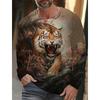 Tiger Print Pullover Autumn Men's Casual Long Sleeve T-shirt Top Round Neck Sweatshirt Streetwear Harajuku Men's Wear