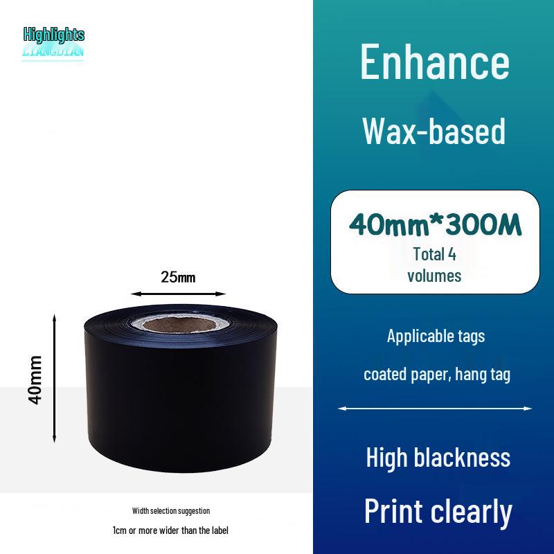 Hybrid Wax-Based Carbon Ribbon Roll for Printer Label Paper, Full Resin 80mm x 60m