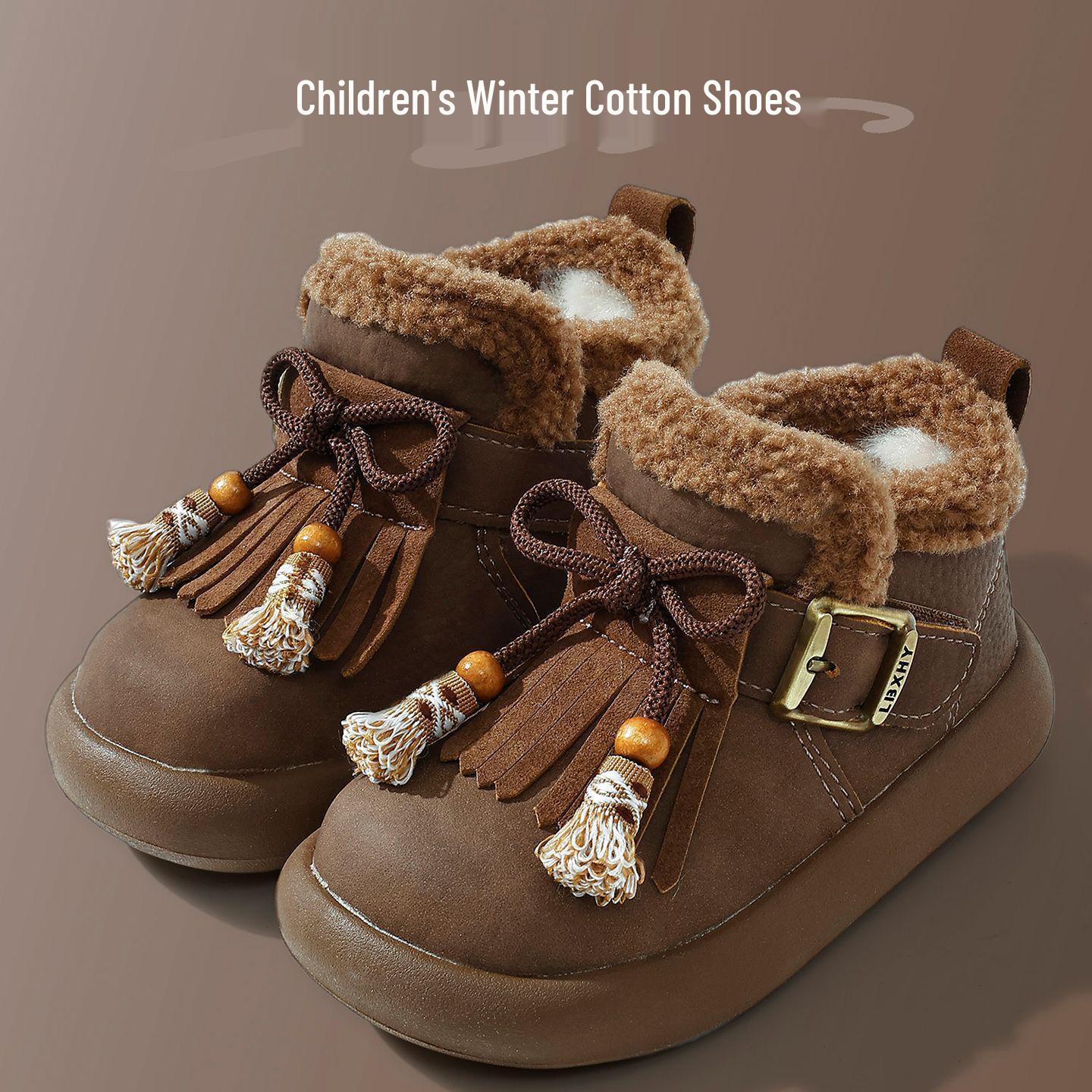 

2025 Winter Velvet-Lined Cotton Snow Boots for Girls and Boys, Available in Small, Medium, Large 31 кавовий
