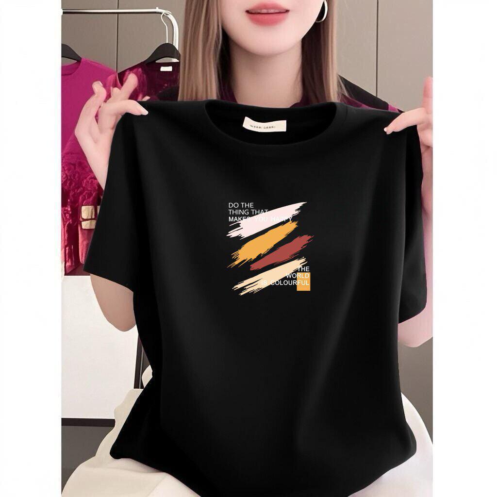 Women's Printed Round Neck Short-Sleeve T-Shirt - Stylish, Relaxed Fit, Age-Defying, Slimming, Casual Wear