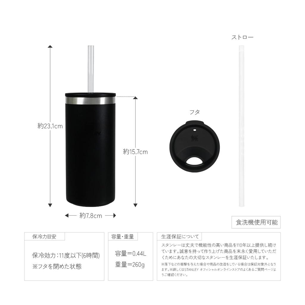 STANLEY Everyday Can Cooler Cup, 0.44L Black, 2.0 Can, Koozie with Straw, Vacuum Insulated Tumbler, 500ml, Coffee, Stainless Steel, Keeps Hot or