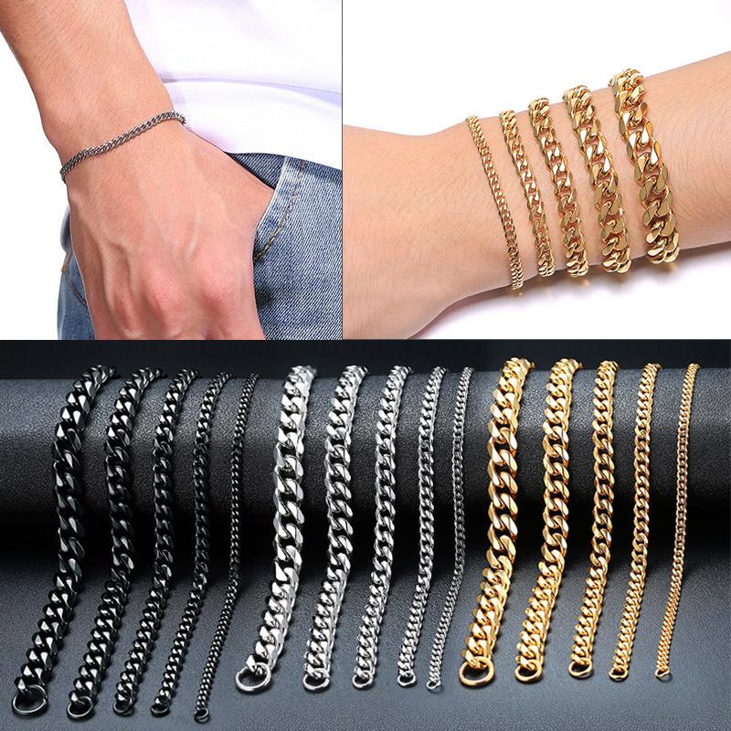 Vnox Mens Simple 3 -11mm Stainless Steel Curb Cuban Link Chain Bracelets For Women Unisex Wrist Jewelry Gifts