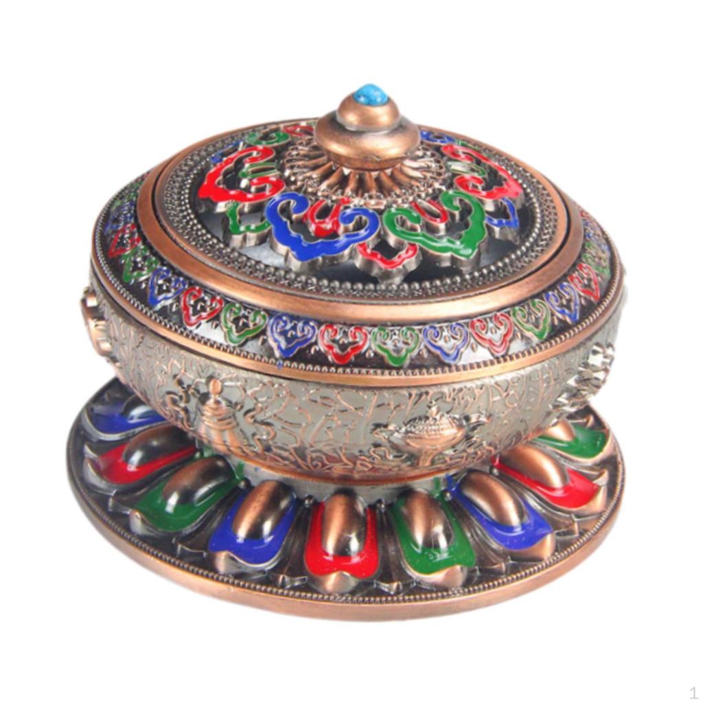 Enamel Incense Burner Holder Art Craft with Cover Versatile Censer Stand for Office Yoga Tea