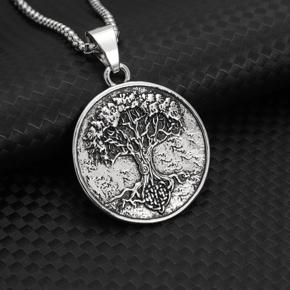 Collar Colgante Antiguo Vikingo Nórdico Árbol de la Vida Colgante Redondo Retro Tarjeta Joyería