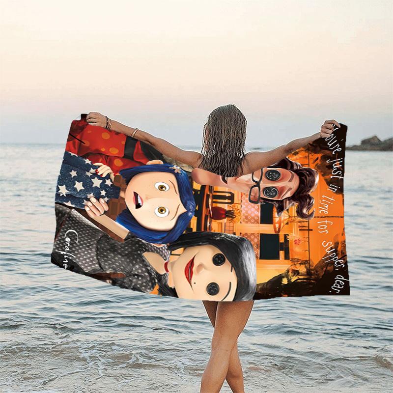 1pc Coraline (4) Beach Towel, Beach and Seaside Swimming Pool Equipment, Fashion Pattern, Rectangular, Travel Essentials