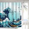 Japanese Ceramic Handicraft Waterproof Polyester Fabric Waterproof Polyester Fabric Bathroom Curtain 180 X 200cm with 12 Hooks